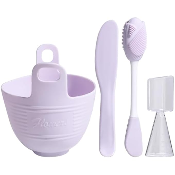 GraGra 4PCS SILICONE MASK BOWL, FACE MASK MIXING BOWL TOOL KIT, WITH SILICONE STICK SPATULAS, FACIAL SPONGE, MEASURING CUP, CLEAN FACIAL ACCESSORIES FOR HOME, PURPLE - Image 1